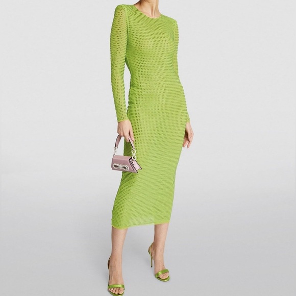 Self Portrait GG Dress in Vibrant Green Crystal Long Sleeve Maxi Dress - Siz - Picture 11 of 13